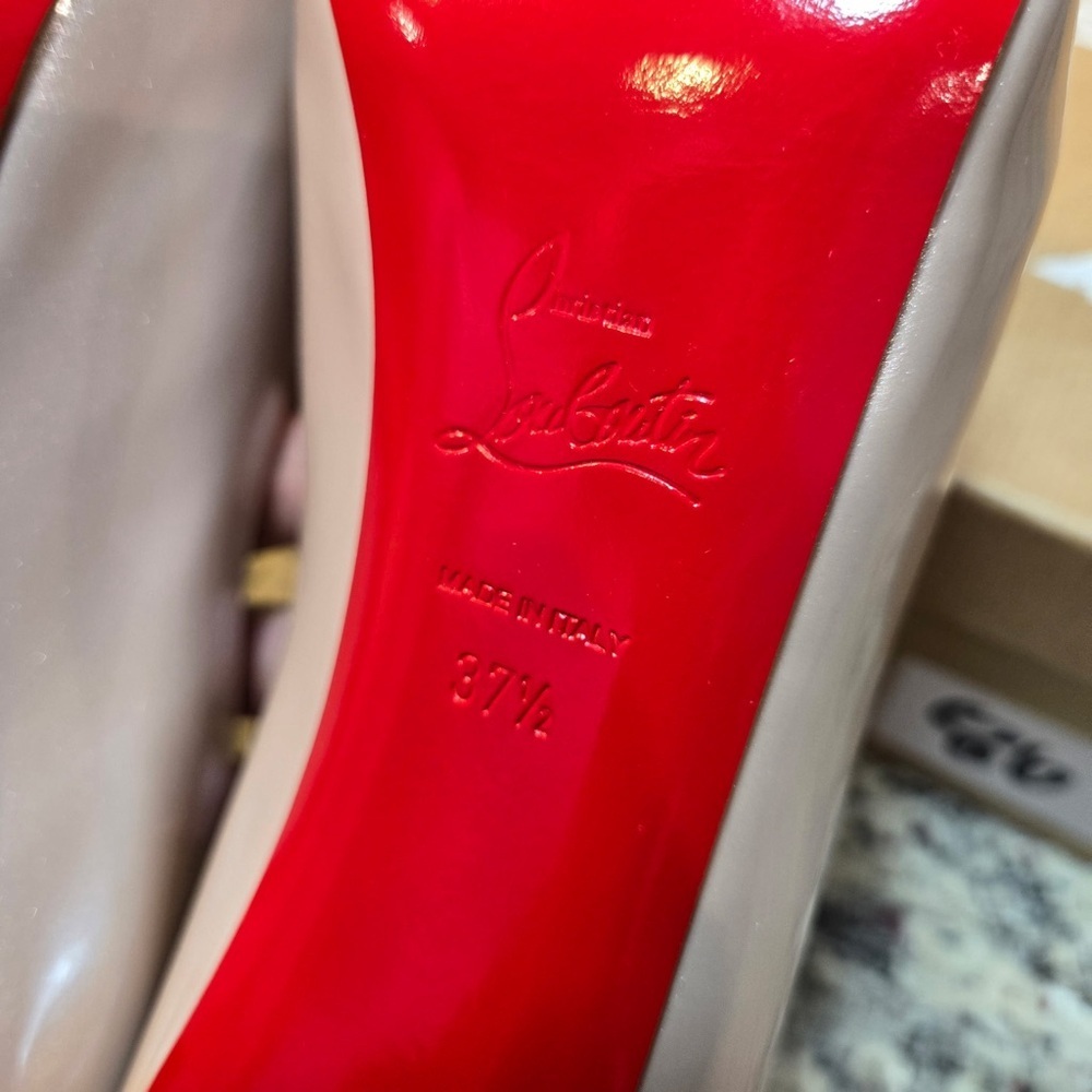 NEW Christian Louboutin Hot Chick Alta Shimmering Pink Peep-Toe Heels Size 37.5 - Picture 11 of 12